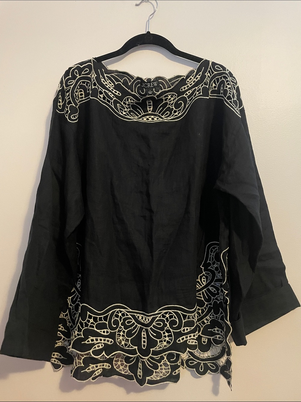J.Crew Black Embroidered Tunic Top